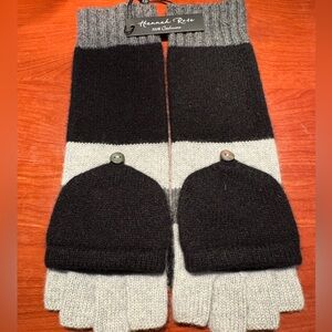 Black/Gray Colorblock Pop Top Cashmere Gloves NWT